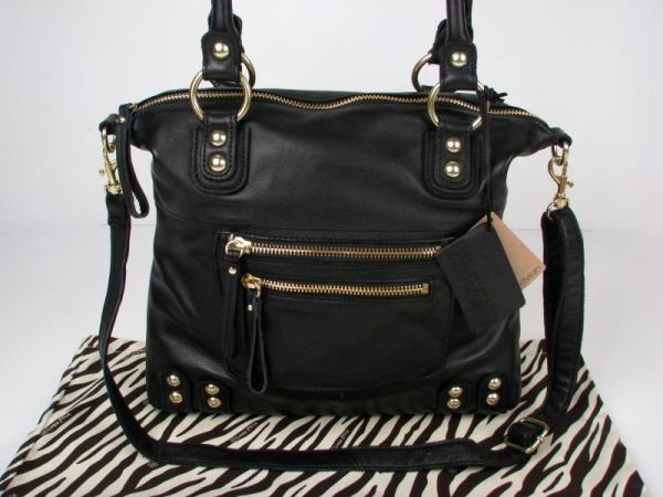 LINEA PELLE Black & Gold DYLAN MEDIUM TOTE Leather BAG Handbag w 