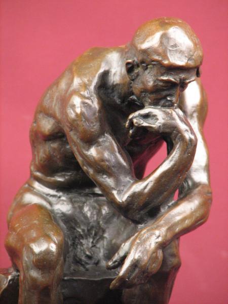 SIGNED BRONZE SCULPTURE NUDE MALE FRENCH RODIN THE THINKER 