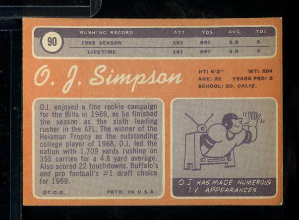 XV) 1970 Topps OJ O.J. SIMPSON RC Rookie #90 BUFFALO BILLS  