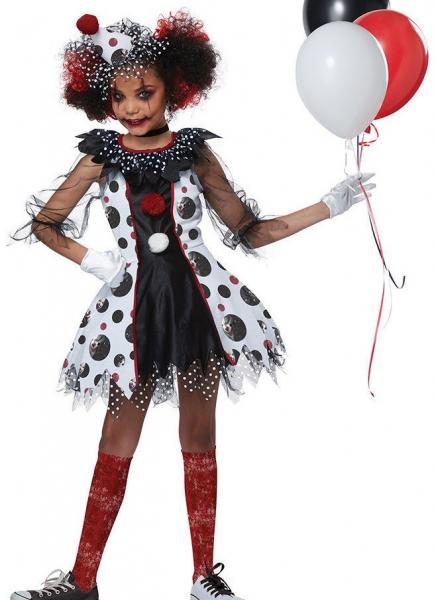 Creepy Clown Costume Girls Tween Childs Teen Scary IT Horror Dark - M ...