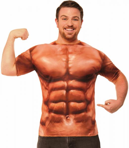 Adult Fake Muscle Costume T-shirt Tee Shirt Adult Mens Chest Muscles ...