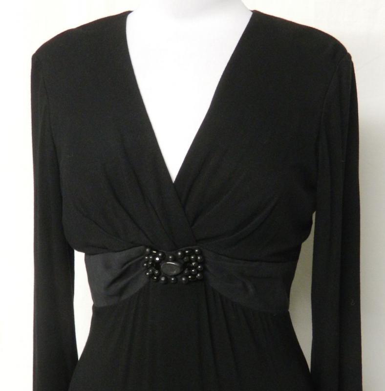 Jessica Howard Petite Size 8P Black Rayon Stretch Knit Dress Beaded