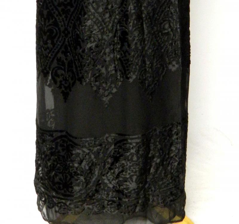 Carole Little 6 s Black Velvet Bodice Sheer Flocked Chiffon Wrap Skirt 