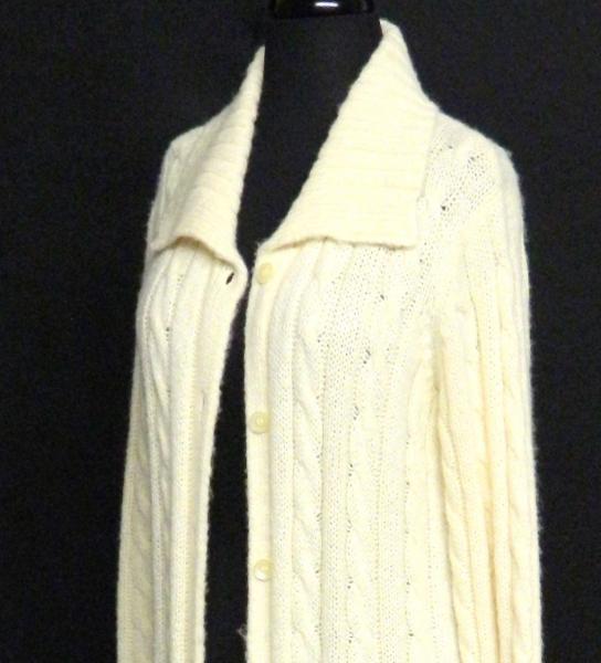 Cotton Ginny Full Length Wool Blend Sweater Coat Duster Cable Ivory L 12 14