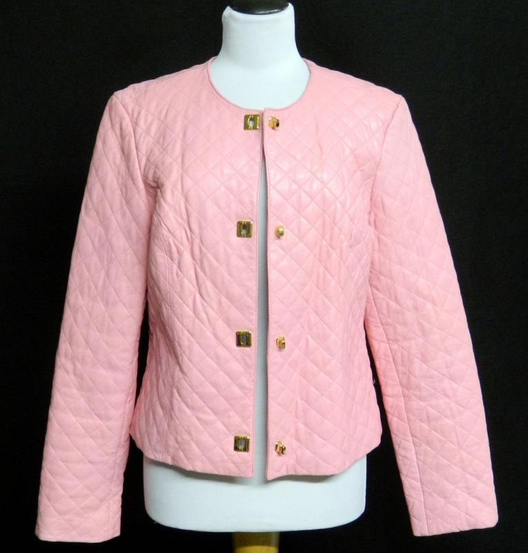 Belle Sport Size XL Genuine Quilted Pink Leather Jacket Coat Lined 