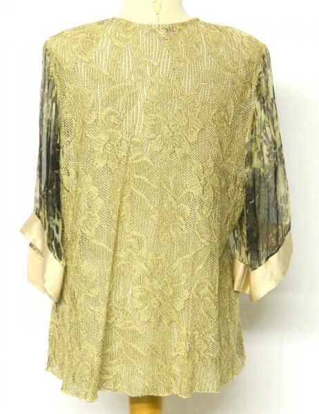 SPENCER ALEXIS Silk CHIFFON Mesh XL Top Jacket SHEER Embroidery GOLD 