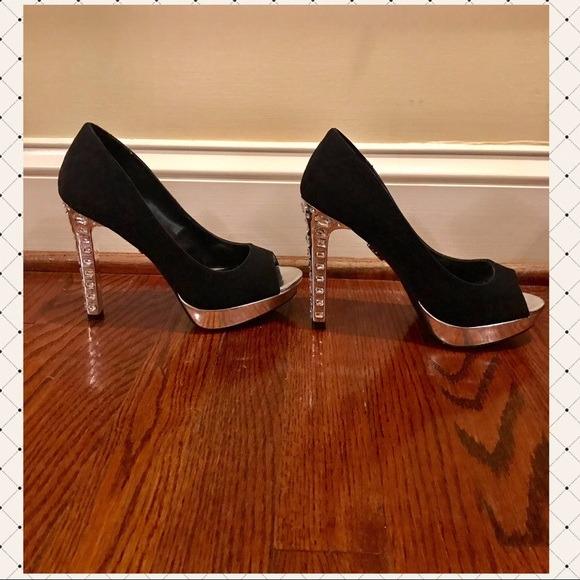 Leather rhinestone crystal platform heels shoes pump Simply Vera Wang ...