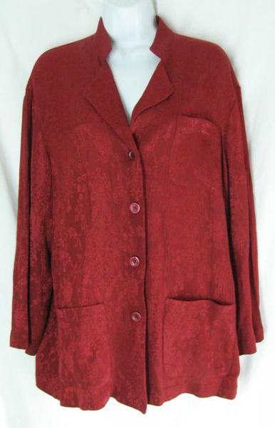 Carole Little Shimmer Red Floral Print 10 Shirt Jacket