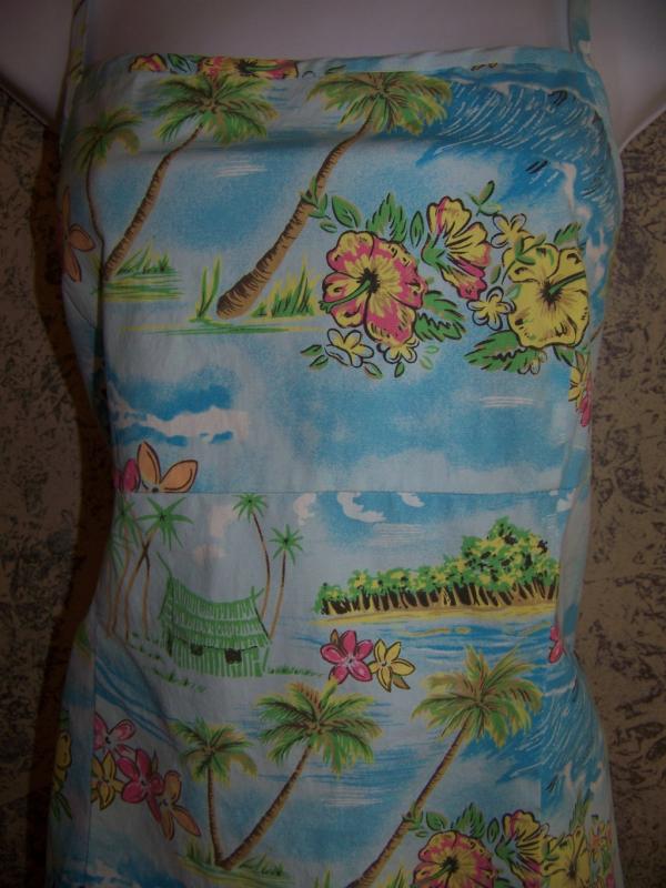 Tropical Beach Print Blue Sundress Summer Dress Women's Large Spaghetti Straps