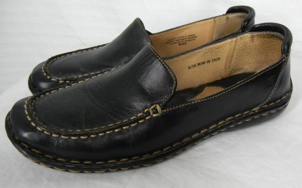 BORN Womens Black Leather Loafers Shoes 8 39 Flats W3526 | eBay