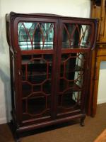   DECO NOUVEAU MAHOGANY CHINA CABINET CURVED GLASS UNIQUE STYLING  