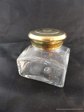 ANTIQUE STYLE GLASS AND BRASS WRITING SLOPE INKWELL INK BOTTLE WRITING ...