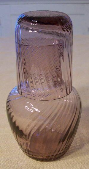 Vtg Purple Swirl Glass Bedside Table Carafe Water Glass Tumbler