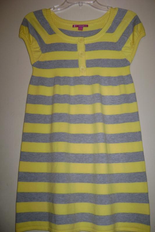 Girls Yellow Grey Striped Knit Sweater Dress XL 16