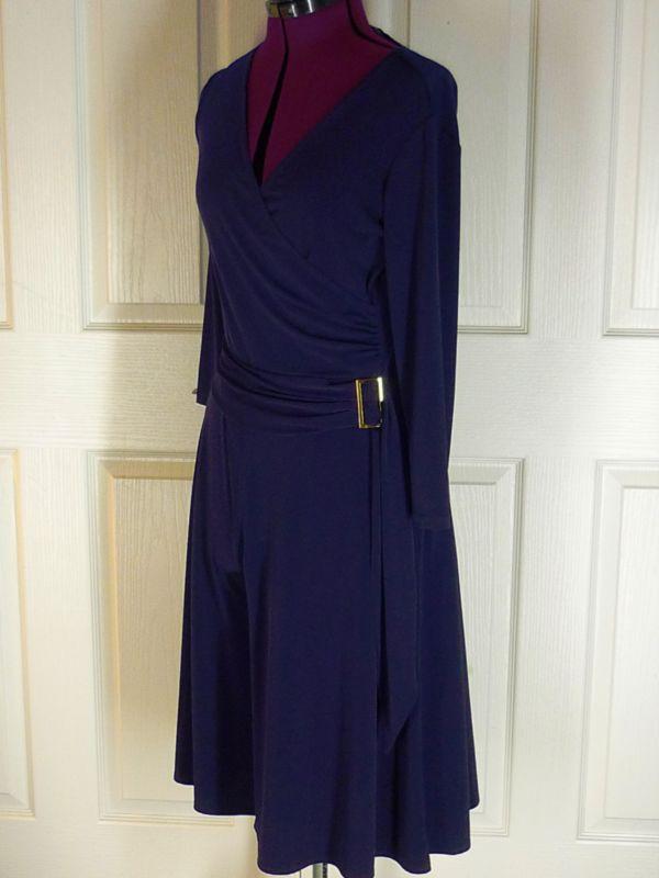 Boston Proper Navy Slinky Culotte Dress Split Skirt 8  