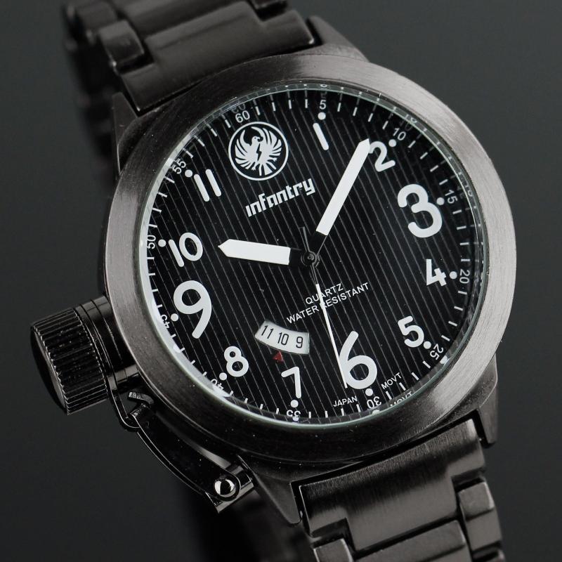 MILITARY Fashion Mens Date Quartz New Watch Black Stainless Steel 