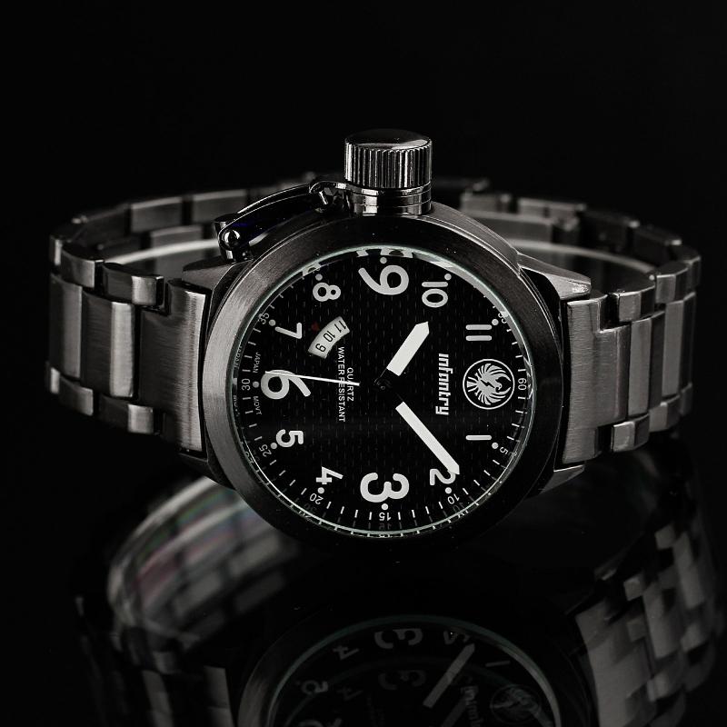 MILITARY Fashion Mens Date Quartz New Watch Black Stainless Steel 