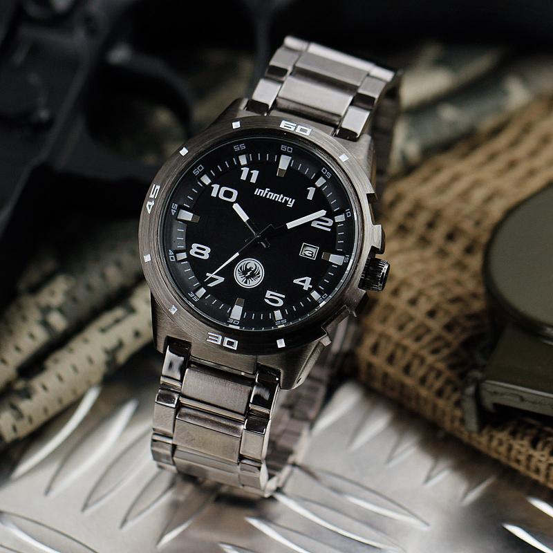 New Original INFANTRY Racing Mens Boys Stainless Steel Army Military 