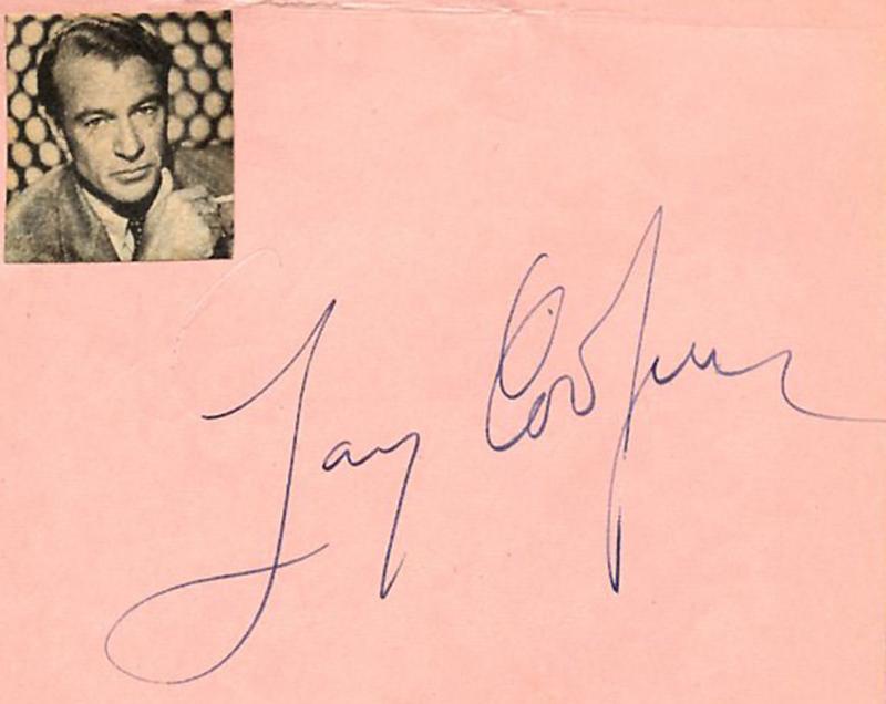 GARY COOPER VINTAGE 1940s ORIGINAL SIGNED ALBUM PAGE AUTOGRAPHED