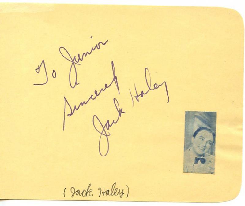 JACK HALEY VINTAGE 30s SIGNED ALBUM PAGE AUTOGRAPHED TIN MAN WIZARD 
