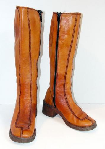 Vintage Womens 1960s 1970s Tall Brown Leather Campus Knee High Boots 8 M