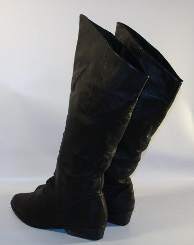 Vintage Womens Black Leather Riding Knee High Boots Shoes Flat Pirate 10 M