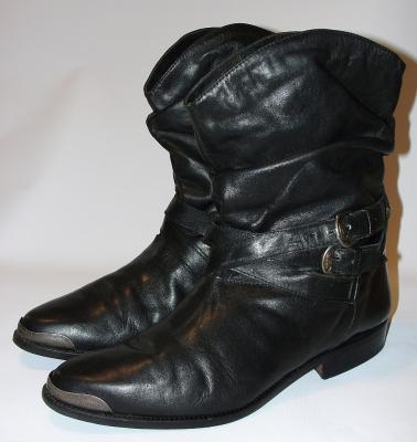 Vtg 80s Womens Leather Harness Black Cowboy Western Boots Motorcycle Riding 8 M