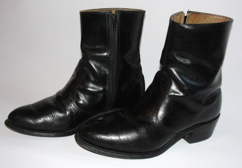 Vintage Mens 7 5 D Cowboy Boots Black Leather Short Zipper Western Shoes