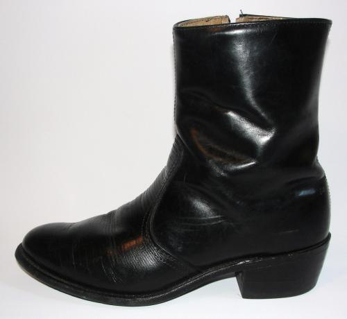 Vintage Mens 7 5 D Cowboy Boots Black Leather Short Zipper Western Shoes