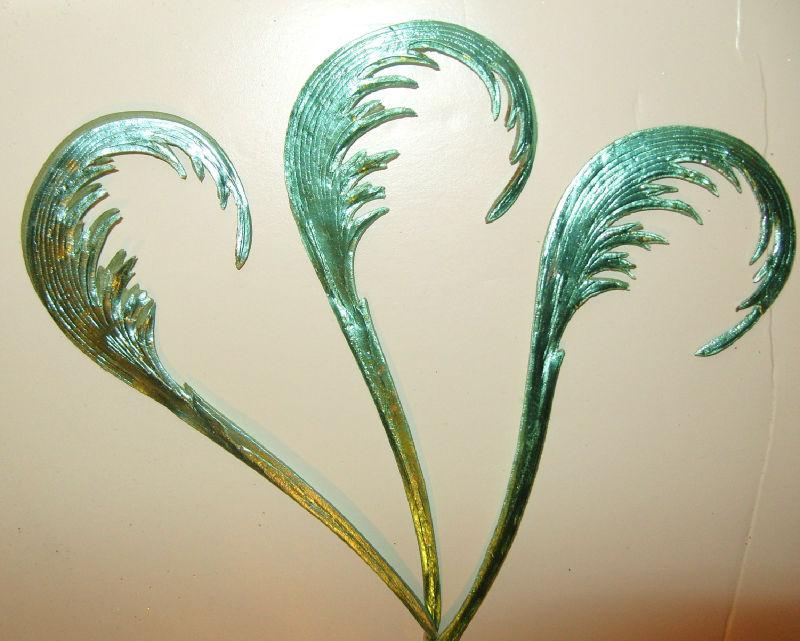 Vtg Millinery Flower PEACOCK FEATHER Green Foil Leaves Metallic Paper 