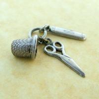 Scissors and Thimble Sewing Charm Pendant STERLING SILVER