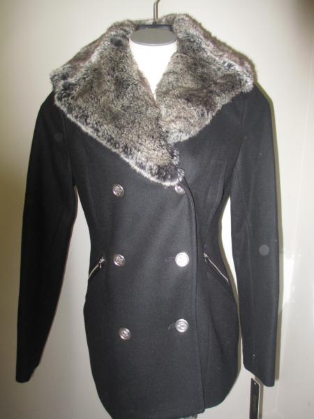 Laundry Faux Fur Wool Double Breasted Peacoat Coat Black Mix | eBay
