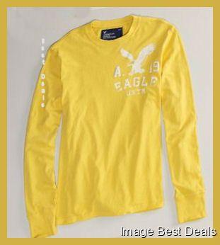 American Eagle Mens AE Signature Long Sleeve T Shirt Yellow NEW FREE 