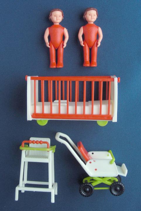 Vintage Twins Hard Plastic Baby Dolls Nursery Furniture Crib Stroller High Chair