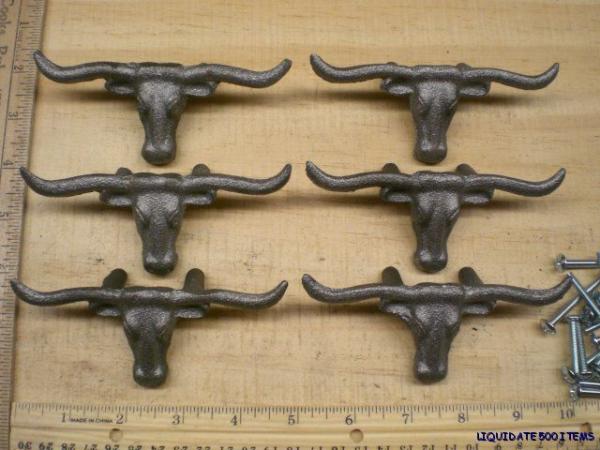 6 Longhorn Steer Head Handles 4 3 4x2 Cast Iron Western