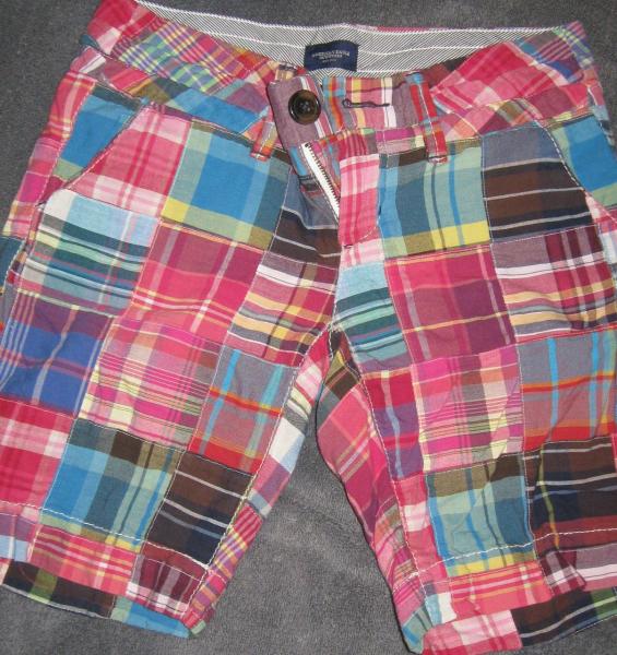 American Eagle patchwork madras plaid bermuda shorts 0 womens jrs pink ...