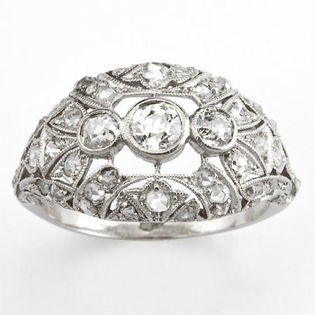 Art Deco Diamond & Platinum Ring with 38 Diamonds  