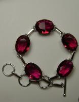 35ct tw Oval Red Ruby Sterling Silver 925 Filigree Chain Link Toggle 