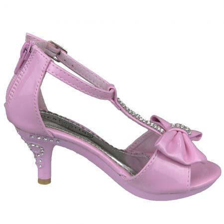 Girl's Evening T-Strap Bow Rhinestone High Heel Sandals Pink Kids Size ...