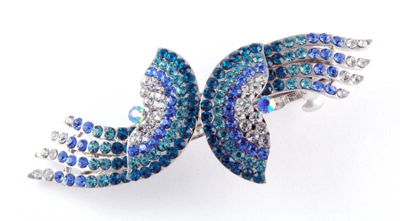 NEW LARGE BLUE CLEAR CRYSTALS FASHION HAIR BARRETTE CLIP  