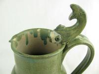 Vintage Green Studio Art Pottery Stoneware Fish Pitcher  
