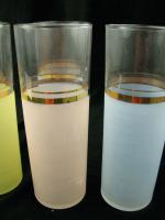 Set 6 Vintage Frosted Glasses Tumblers Pink Blue Yellow  