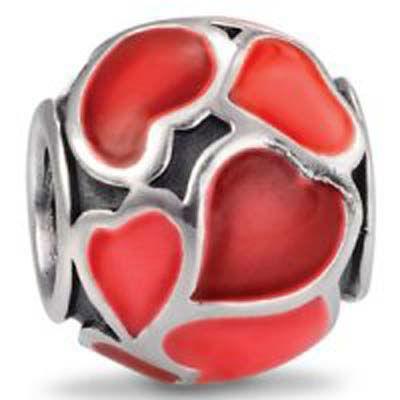 Sterling silver European Bead red heart charm #108  
