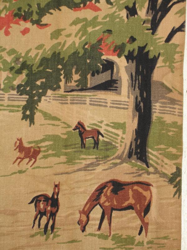 VTG EQUESTRIAN RACE HORSE SCENIC FABRIC DRAPES BLUE GRASS 4 AVAIL 