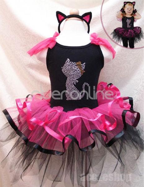 Halloween Kitty Cat Girls Kids Party Costume Leotard Ballet Tutu Dress Sz 1 8