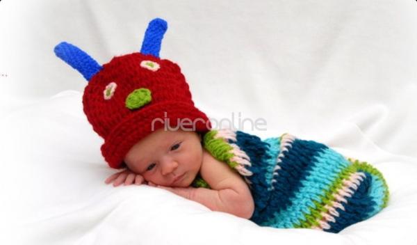 2pcs Set Newborn 12M Baby Girl Boy Crochet Knit Caterpillar Costume Outfit Photo
