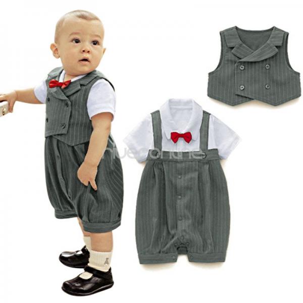 2pc Baby Boys Infant Gentleman Outfits Sets Vest Romper Suit Sz 12 18 Months