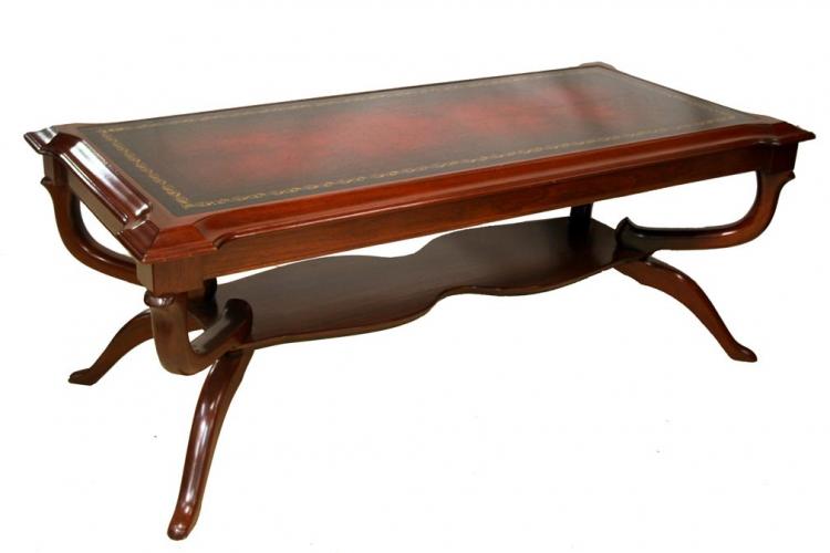 American Regency Style Mahogany Original Leather Top Coffee Table Circa 1940'S