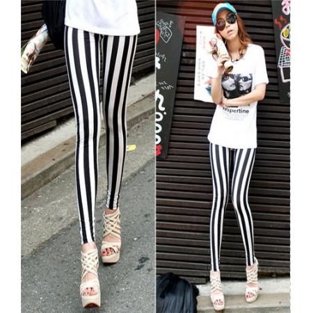 HOT Women New Style Black and White Horizontal Striped Leggings Tights ...