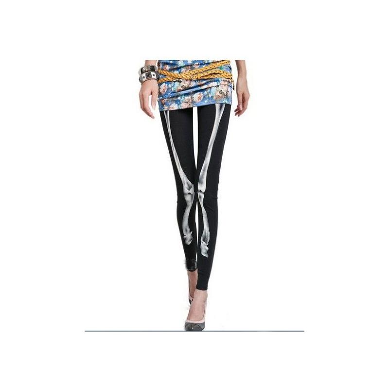 Fashion Personality Sexy Bone Pattern Stitching Slim Tights Pants 